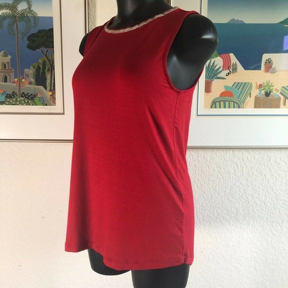 Banana Republic Red Sequin Neckline Tank Top XS - Picture 2 of 12